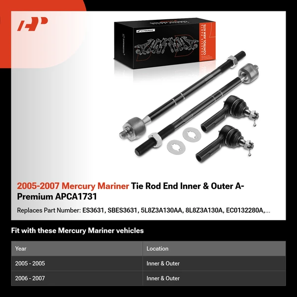 2005-2007 Mercury Mariner Tie Rod End Inner & Outer A-Premium APCA1731