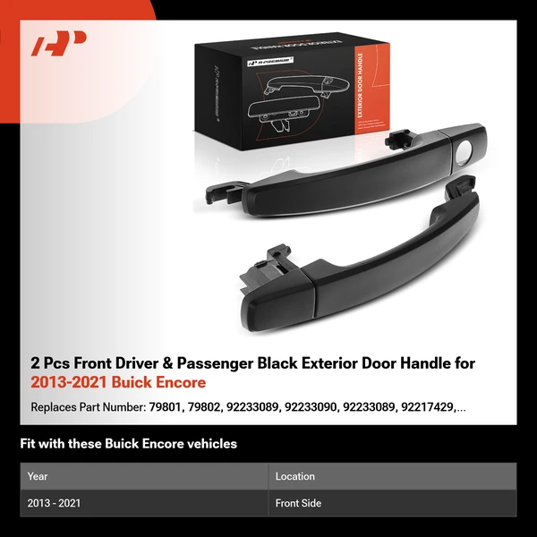 2 Pcs Front Driver & Passenger Black Exterior Door Handle for 2013-2021 Buick Encore