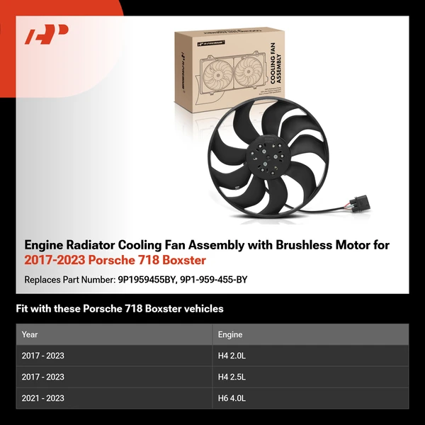 Engine Radiator Cooling Fan Assembly with Brushless Motor for 2017-2023 Porsche 718 Boxster