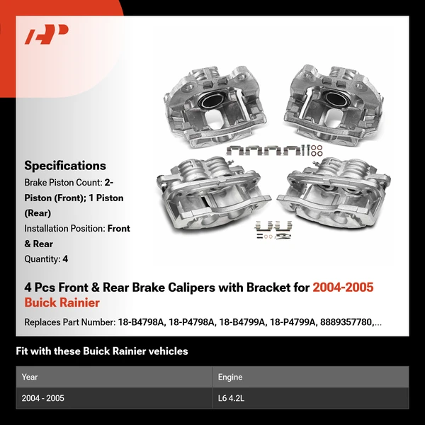 4 Pcs Front & Rear Brake Calipers with Bracket for 2004-2005 Buick Rainier