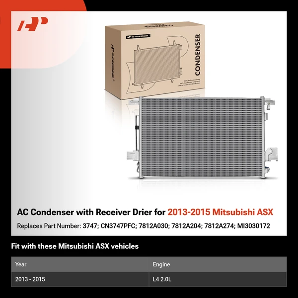 AC Condenser with Receiver Drier for 2013-2015 Mitsubishi ASX