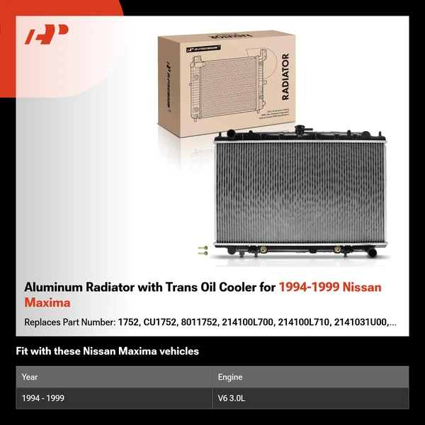 Aluminum Radiator with Trans Oil Cooler for 1994-1999 Nissan Maxima