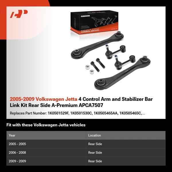 2005-2009 Volkswagen Jetta 4 Control Arm and Stabilizer Bar Link Kit Rear Side A-Premium APCA7507