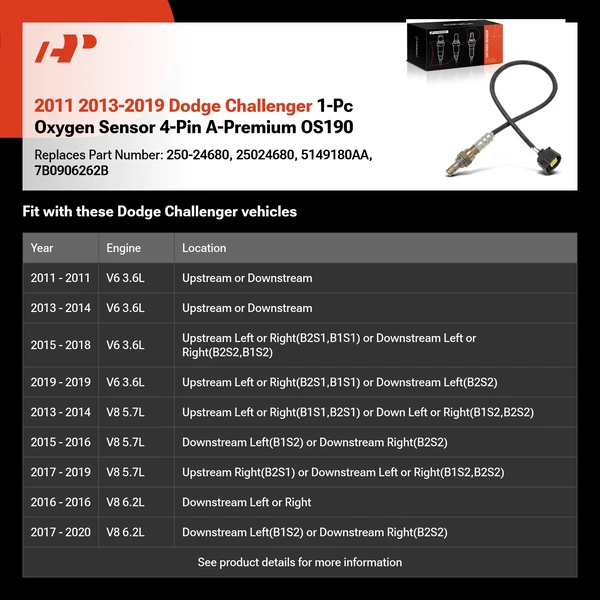 2011 2013-2019 Dodge Challenger 1-Pc Oxygen Sensor 4-Pin A-Premium OS190