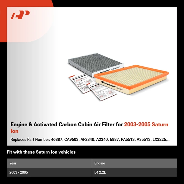 Engine & Activated Carbon Cabin Air Filter for 2003-2005 Saturn Ion