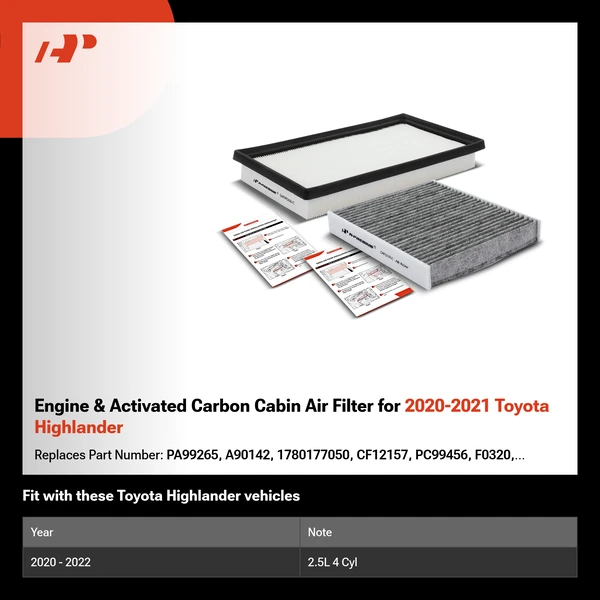 Engine & Activated Carbon Cabin Air Filter for 2020-2021 Toyota Highlander