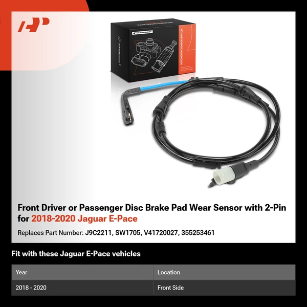 Front Driver or Passenger Disc Brake Pad Wear Sensor with 2-Pin for 2018-2020 Jaguar E-Pace