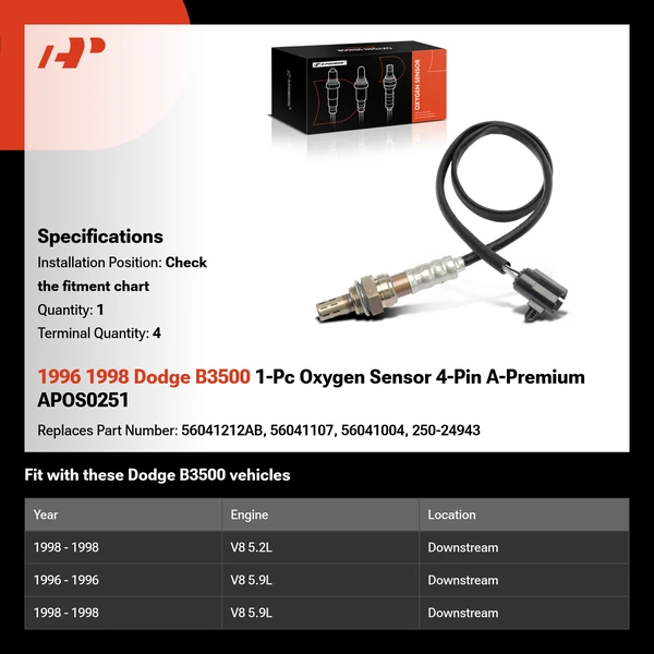 1996 1998 Dodge B3500 1-Pc Oxygen Sensor 4-Pin A-Premium APOS0251