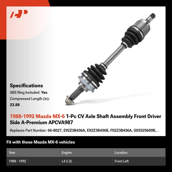 1988-1992 Mazda MX-6 1-Pc CV Axle Shaft Assembly Front Driver Side A-Premium APCVA987