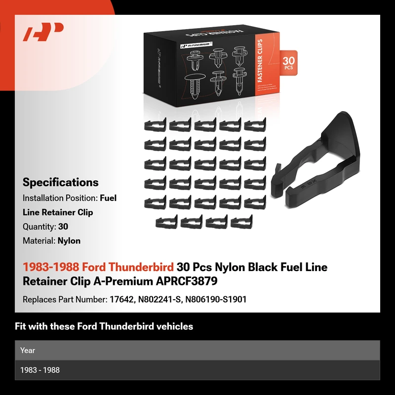 1983-1988 Ford Thunderbird 30 Pcs Nylon Black Fuel Line Retainer Clip A-Premium APRCF3879
