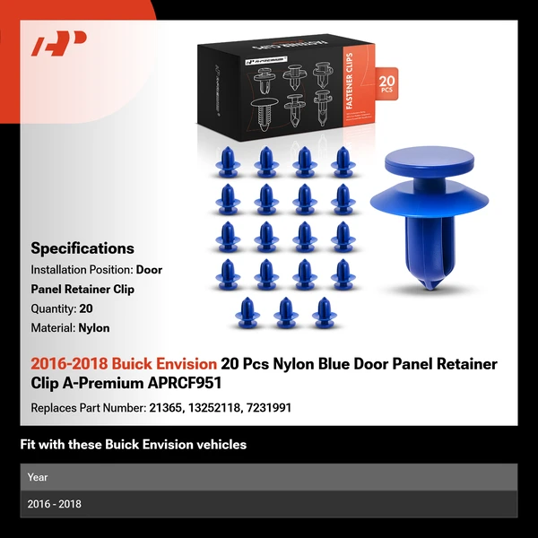 2016-2018 Buick Envision 20 Pcs Nylon Blue Door Panel Retainer Clip A-Premium APRCF951
