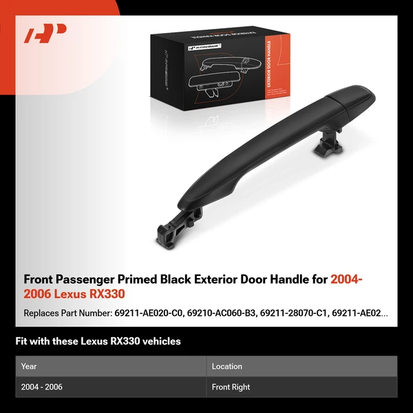 Front Passenger Primed Black Exterior Door Handle for 2004-2006 Lexus RX330