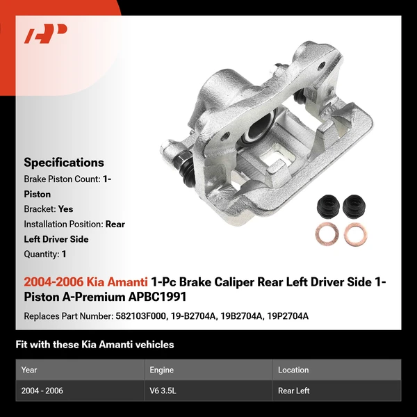 2004-2006 Kia Amanti 1-Pc Brake Caliper Rear Left Driver Side 1-Piston A-Premium APBC1991