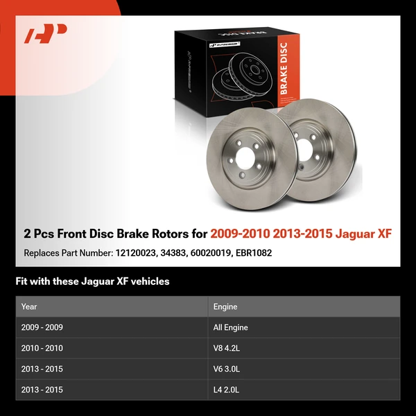 2 Pcs Front Disc Brake Rotors for 2009-2010 2013-2015 Jaguar XF