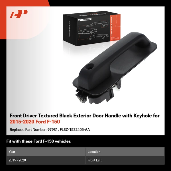 Front Driver Textured Black Exterior Door Handle with Keyhole for 2015-2020 Ford F-150