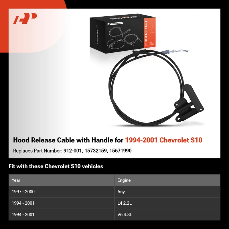 Hood Release Cable with Handle for 1994-2001 Chevrolet S10
