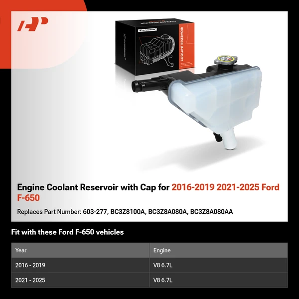 Engine Coolant Reservoir with Cap for 2016-2019 2021-2025 Ford F-650