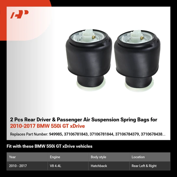 2 Pcs Rear Driver & Passenger Air Suspension Spring Bags for 2010-2017 BMW 550i GT xDrive
