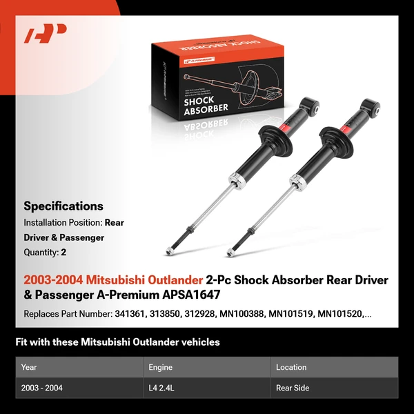 2003-2004 Mitsubishi Outlander 2-Pc Shock Absorber Rear Driver & Passenger A-Premium APSA1647