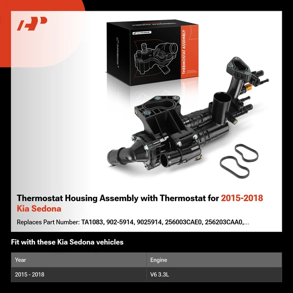 Thermostat Housing Assembly with Thermostat for 2015-2018 Kia Sedona