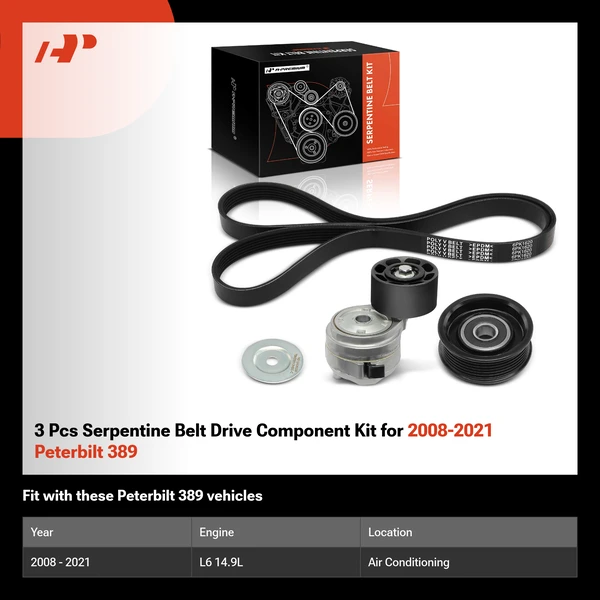 3 Pcs Serpentine Belt Drive Component Kit for 2008-2021 Peterbilt 389