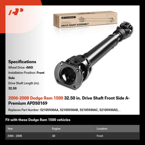 2006-2008 Dodge Ram 1500 32.50 in. Drive Shaft Front Side A-Premium APDS0169