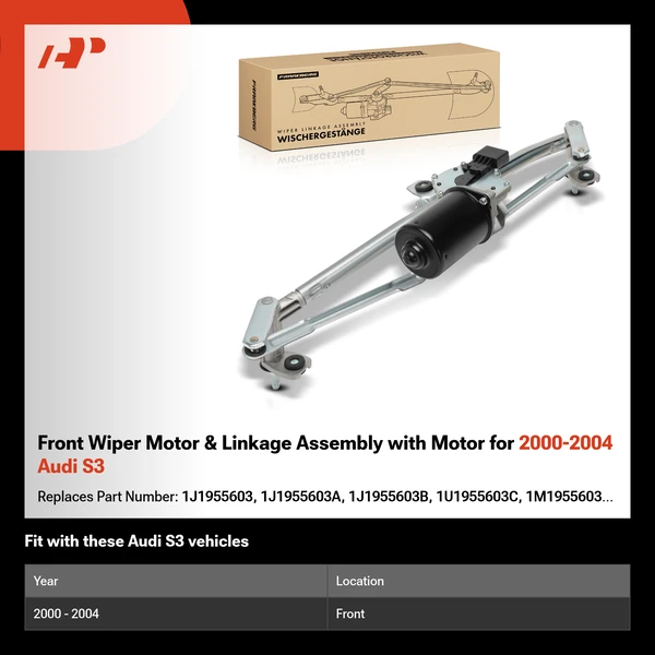 Front Wiper Motor & Linkage Assembly with Motor for 2000-2004 Audi S3