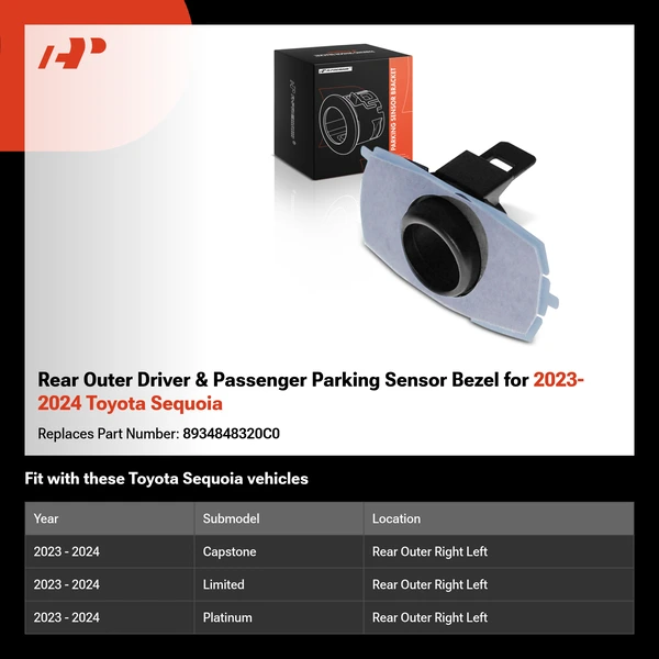 Rear Outer Driver & Passenger Parking Sensor Bezel for 2023-2024 Toyota Sequoia
