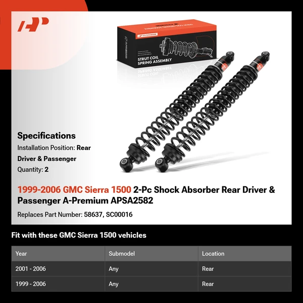 1999-2006 GMC Sierra 1500 2-Pc Shock Absorber Rear Driver & Passenger A-Premium APSA2582