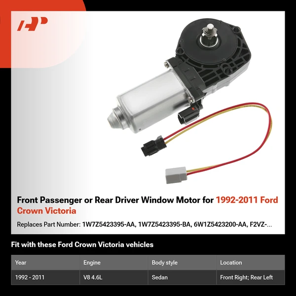 Front Passenger or Rear Driver Window Motor for 1992-2011 Ford Crown Victoria