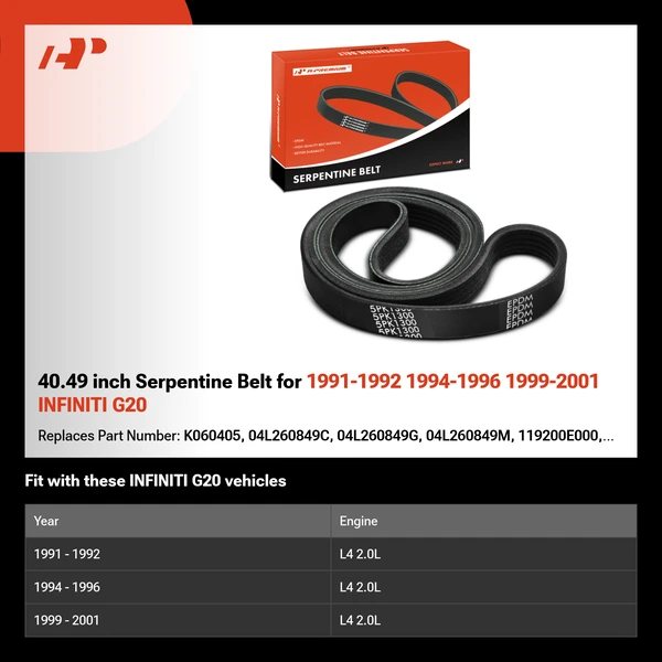 40.49 inch Serpentine Belt for 1991-1992 1994-1996 1999-2001 INFINITI G20