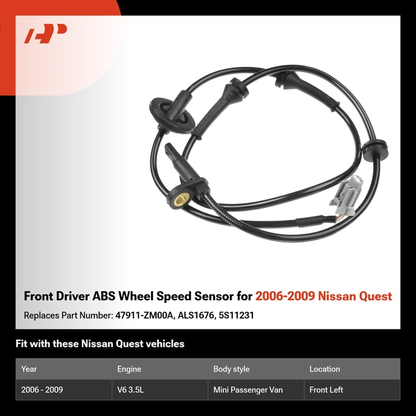 Front Driver ABS Wheel Speed Sensor for 2006-2009 Nissan Quest