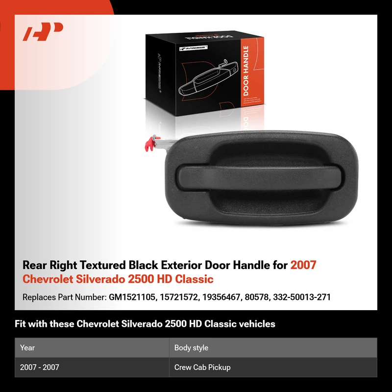 Rear Right Textured Black Exterior Door Handle for 2007 Chevrolet Silverado 2500 HD Classic