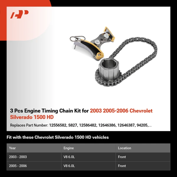 3 Pcs Engine Timing Chain Kit for 2003 2005-2006 Chevrolet Silverado 1500 HD