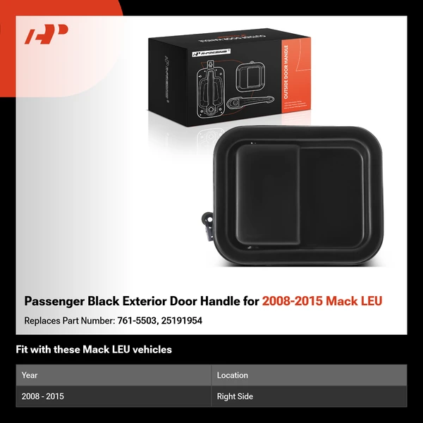 Passenger Black Exterior Door Handle for 2008-2015 Mack LEU