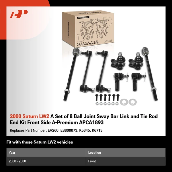 2000 Saturn LW2 A Set of 8 Ball Joint Sway Bar Link and Tie Rod End Kit Front Side A-Premium APCA1893
