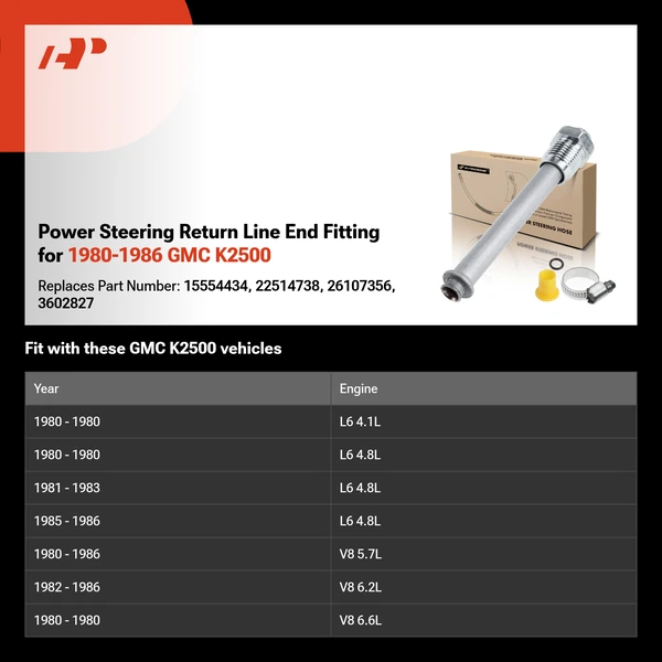 Power Steering Return Line End Fitting for 1980-1986 GMC K2500