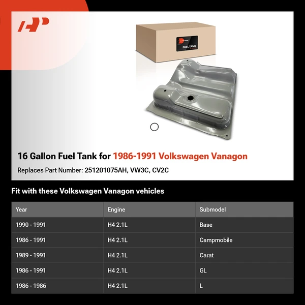 16 Gallon Fuel Tank for 1986-1991 Volkswagen Vanagon