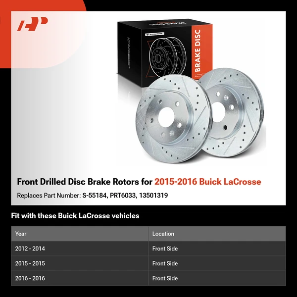 Front Drilled Disc Brake Rotors for 2015-2016 Buick LaCrosse