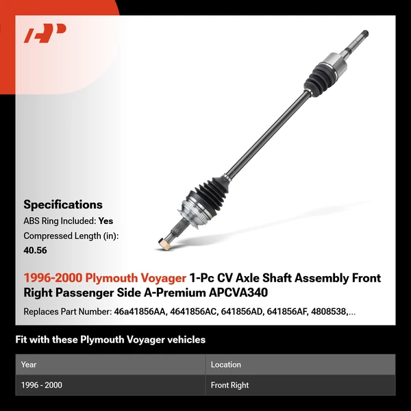 1996-2000 Plymouth Voyager 1-Pc CV Axle Shaft Assembly Front Right Passenger Side A-Premium APCVA340