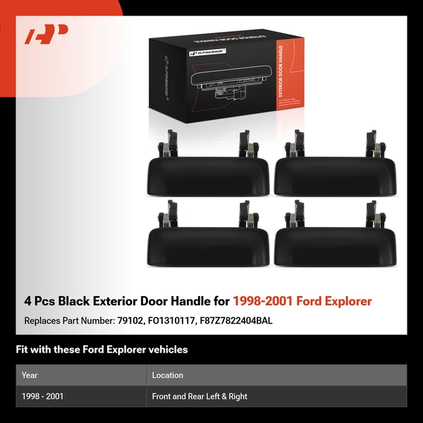 4 Pcs Black Exterior Door Handle for 1998-2001 Ford Explorer