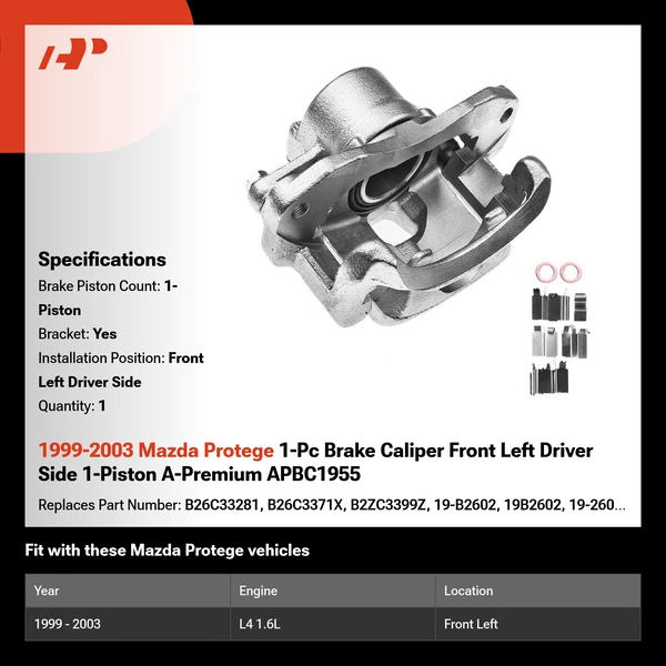 1999-2003 Mazda Protege 1-Pc Brake Caliper Front Left Driver Side 1-Piston A-Premium APBC1955