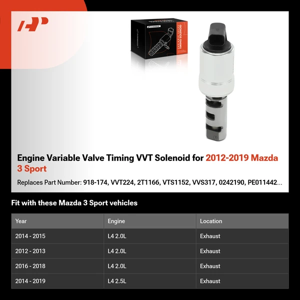 Engine Variable Valve Timing VVT Solenoid for 2012-2019 Mazda 3 Sport