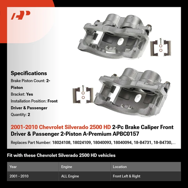 2001-2010 Chevrolet Silverado 2500 HD 2-Pc Brake Caliper Front Driver & Passenger 2-Piston A-Premium APBC0157