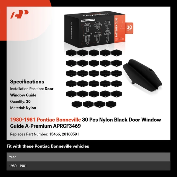 1980-1981 Pontiac Bonneville 30 Pcs Nylon Black Door Window Guide A-Premium APRCF3469