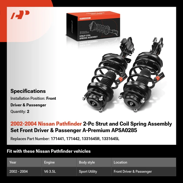 2002-2004 Nissan Pathfinder 2-Pc Strut and Coil Spring Assembly Set Front Driver & Passenger A-Premium APSA0285