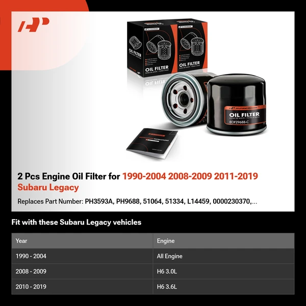 2 Pcs Engine Oil Filter for 1990-2004 2008-2009 2011-2019 Subaru Legacy