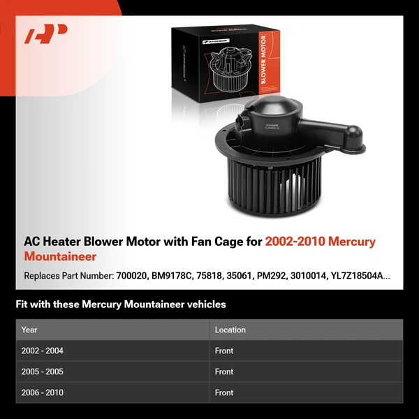 AC Heater Blower Motor with Fan Cage for 2002-2010 Mercury Mountaineer