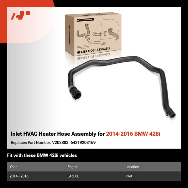 Inlet HVAC Heater Hose Assembly for 2014-2016 BMW 428i