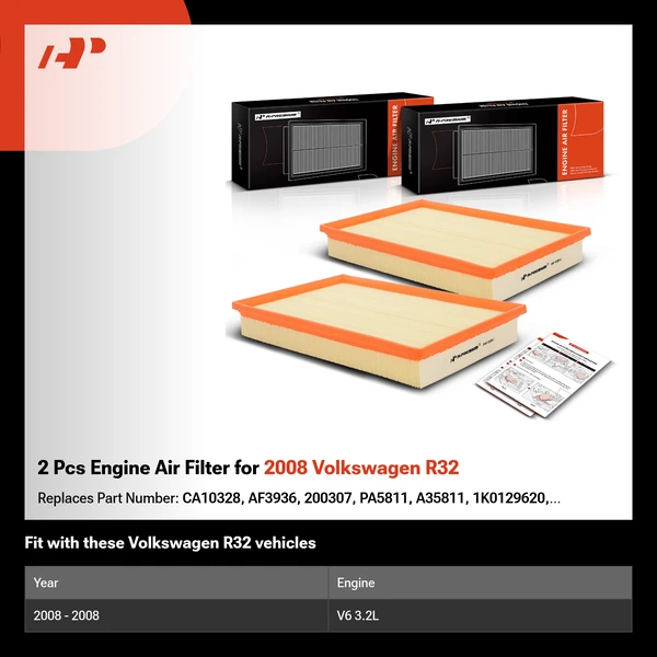 2 Pcs Engine Air Filter for 2008 Volkswagen R32